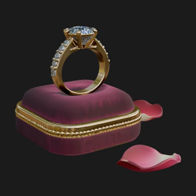 Diamond Ring on Cushion Model Design 2 3D Print Model