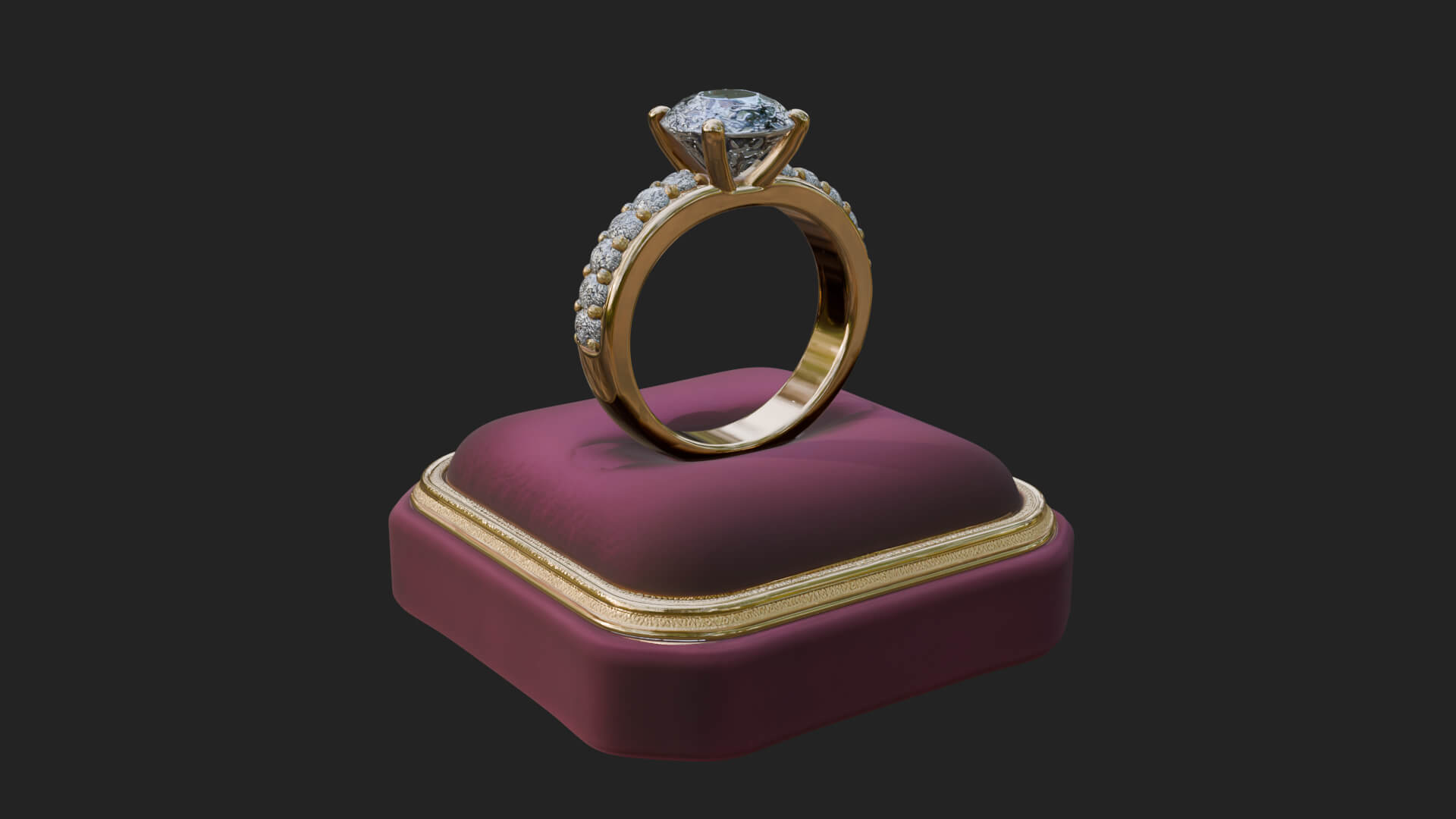 Diamond Ring on Cushion Model Design 3 3D Print Model 3D Model