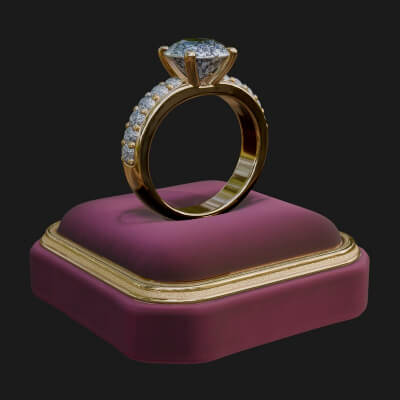 Diamond Ring on Cushion Model Design 3 3D Print Model