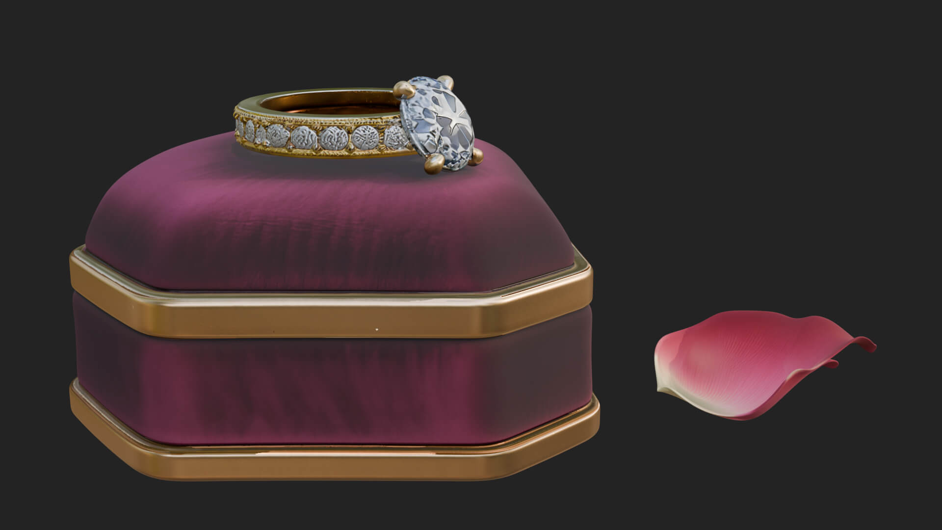 Diamond Ring on Cushion Model Design 4 3D Print Model 3D Model