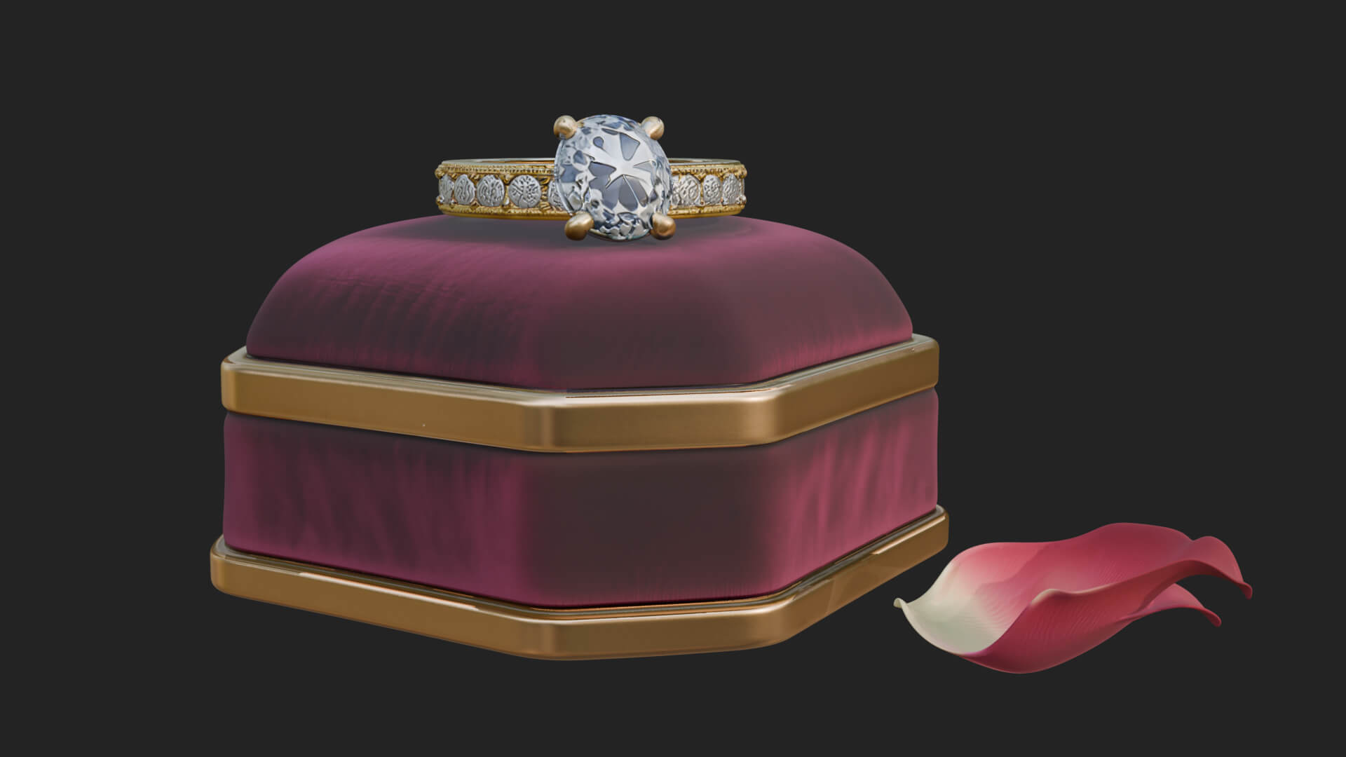 Diamond Ring on Cushion Model Design 4 3D Print Model 3D Model