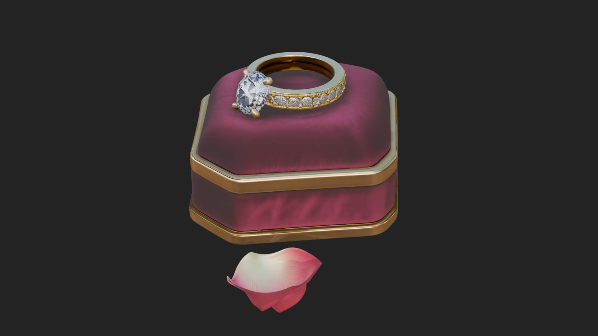Diamond Ring on Cushion Model Design 4 3D Print Model 3D Model