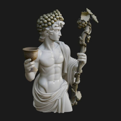 Dionysus with Wine Cup Statue Design 3 3D Print Model