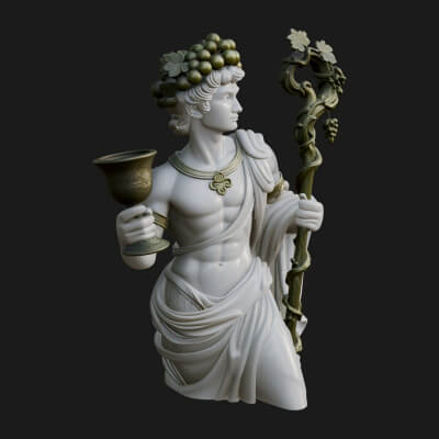 Dionysus with Wine Cup Statue Design 4 3D Print Model