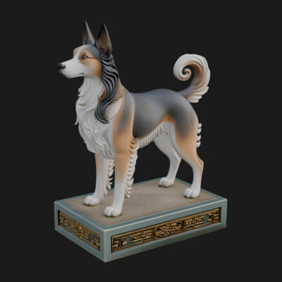 Dog on Pedestal Statue Design 3 3D Print Model