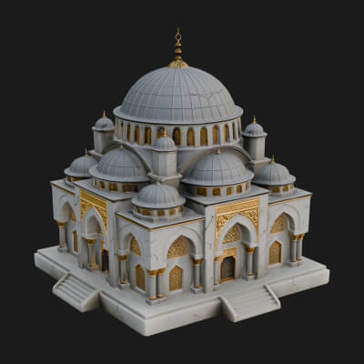Domed Mosque Temple Design 10 3D Print Model