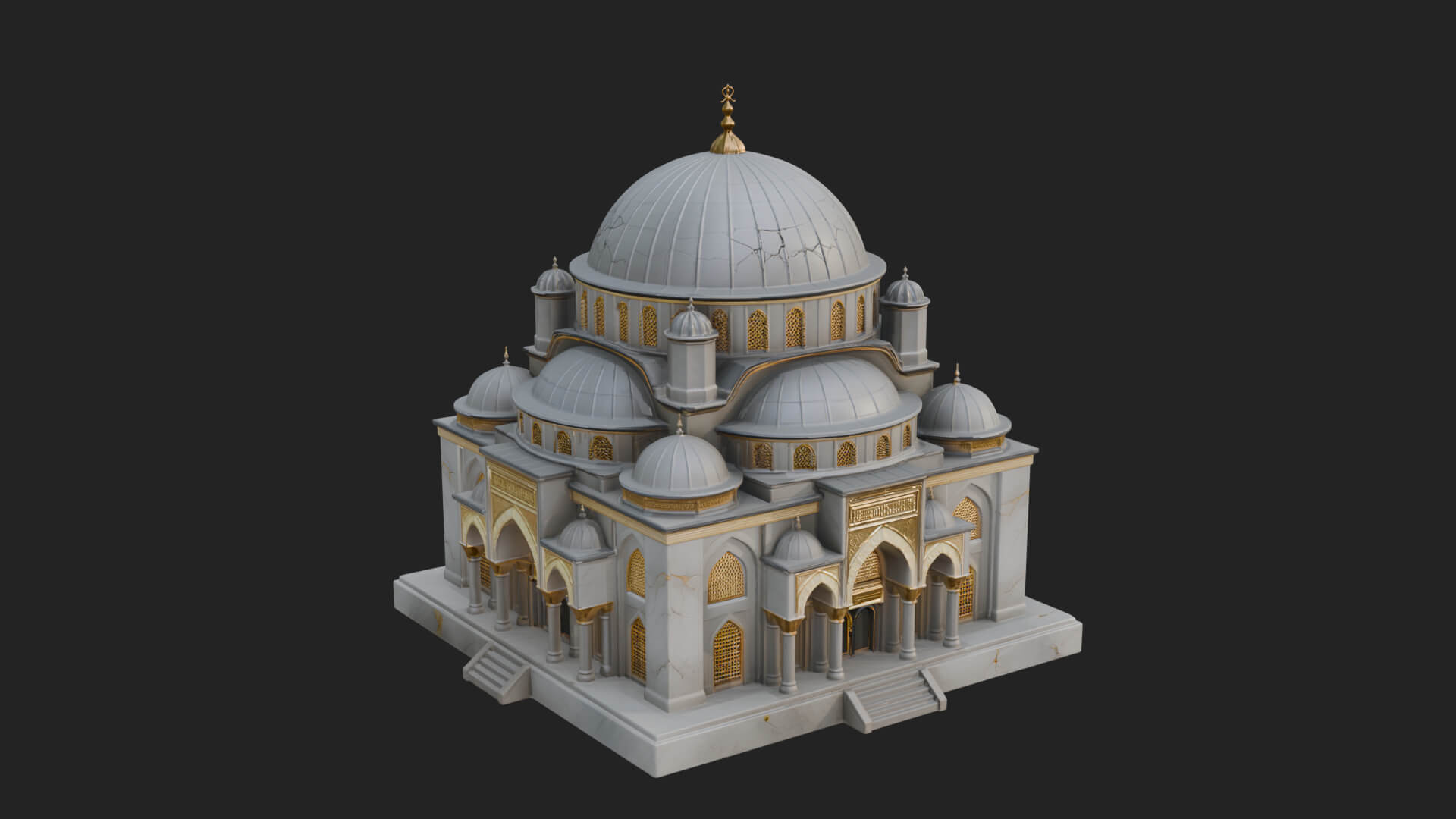 Domed Mosque Temple Design 12 3D Print Model 3D Model