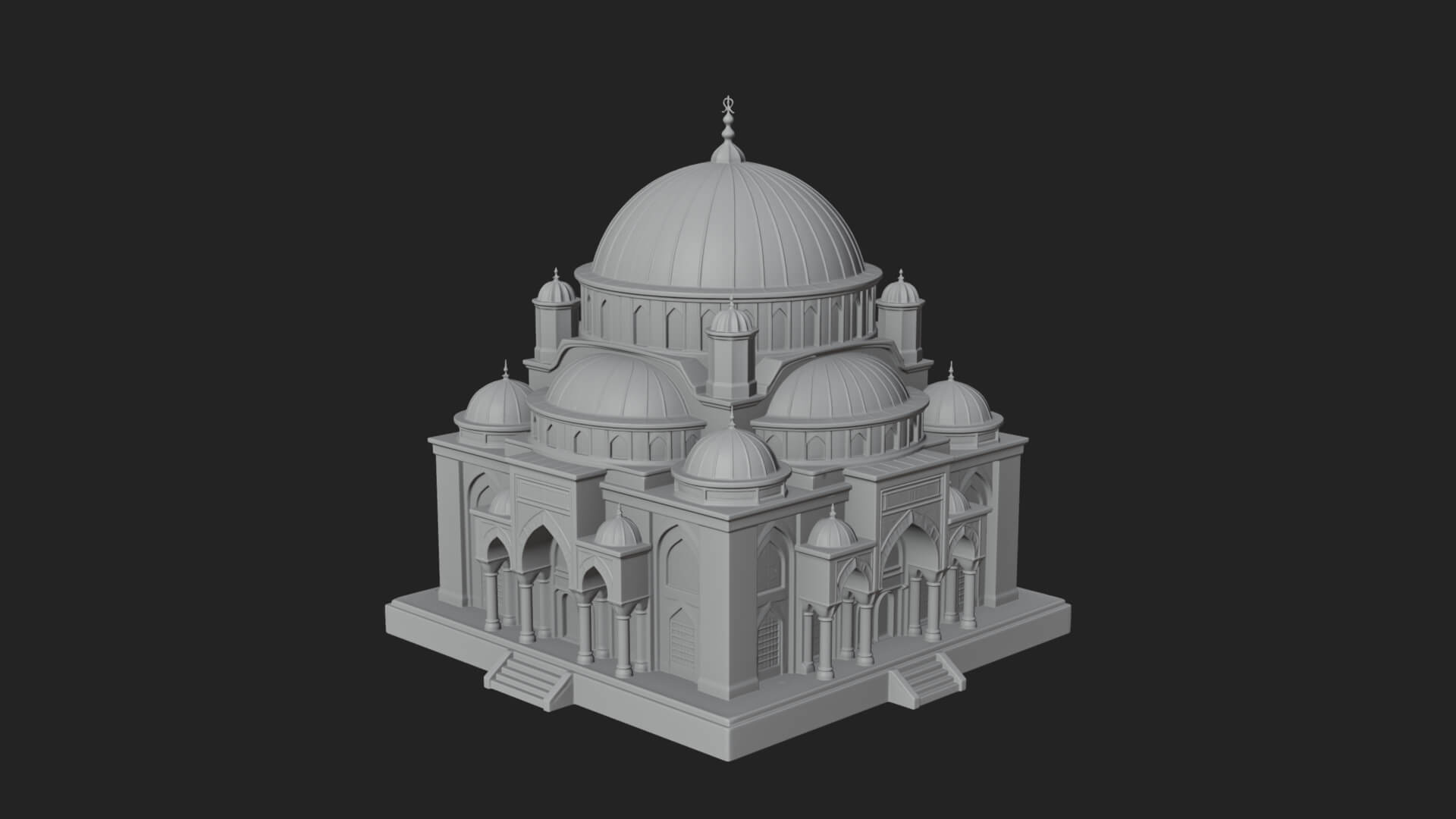 Domed Mosque Temple Design 12 3D Print Model 3D Model
