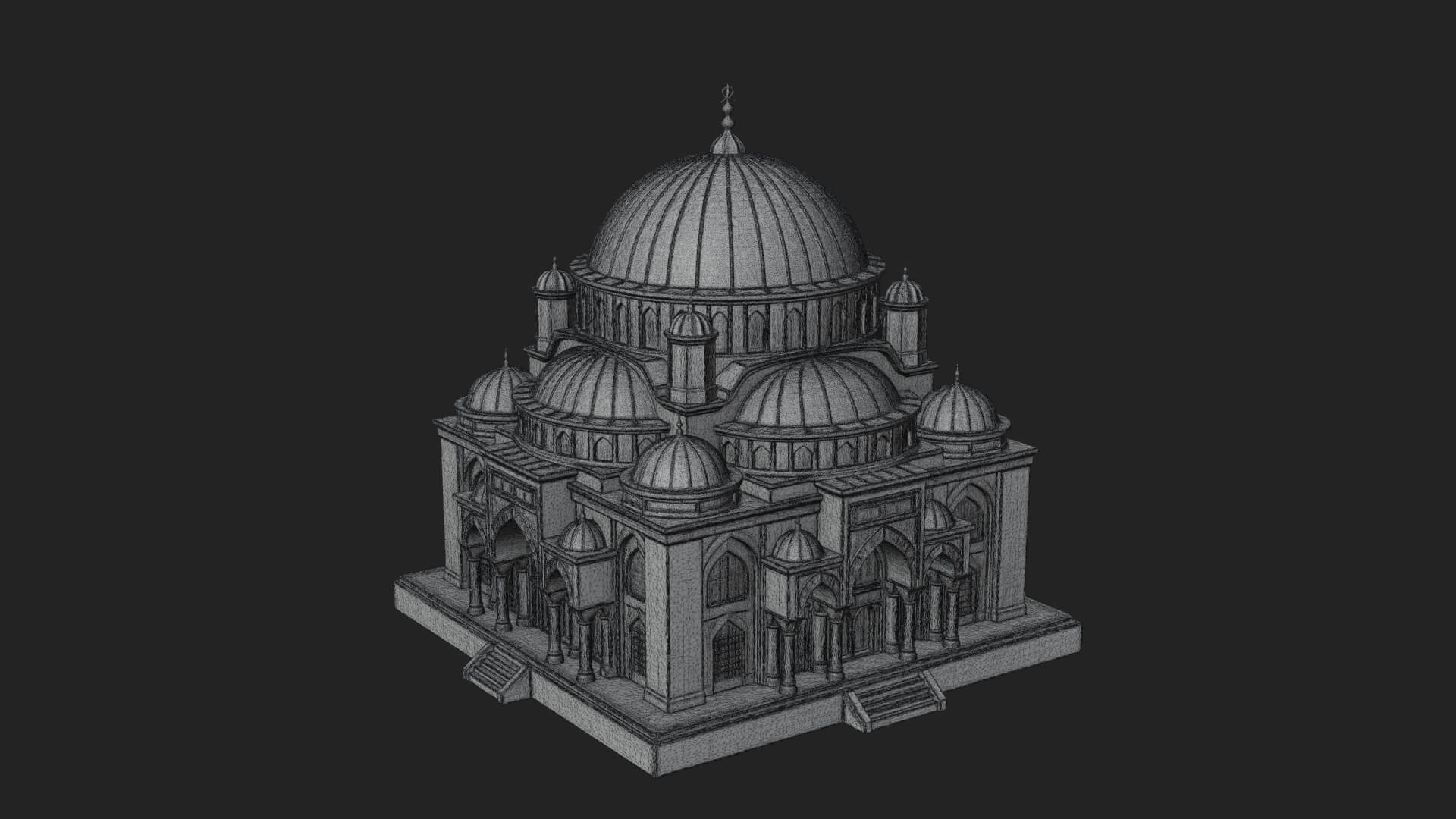 Domed Mosque Temple Design 12 3D Print Model 3D Model
