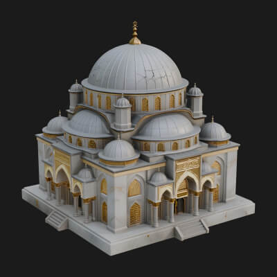 Domed Mosque Temple Design 12 3D Print Model