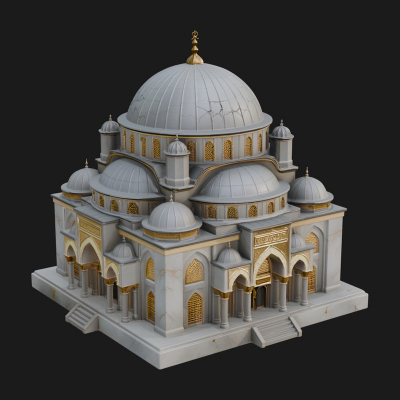 Domed Mosque Temple Design 12 3D Print Model