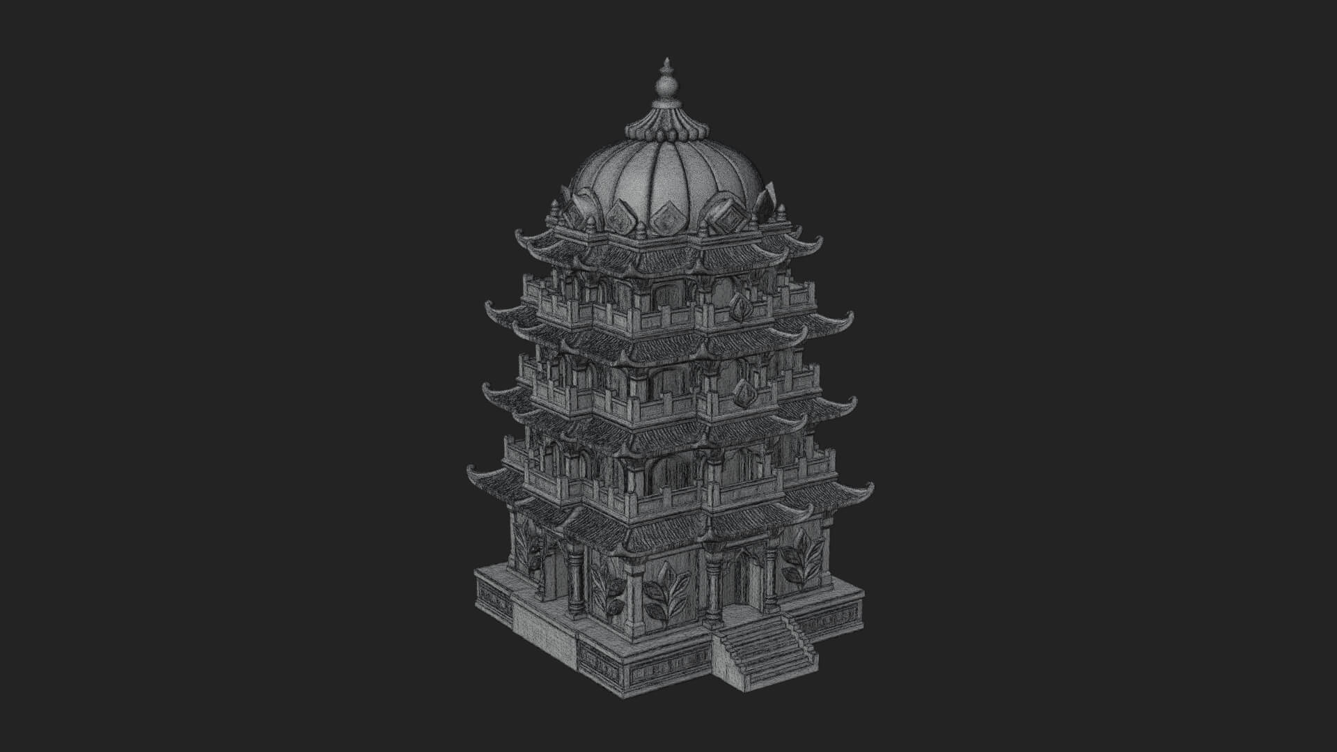 Domed Pagoda Tower Design 2 3D Print Model 3D Model
