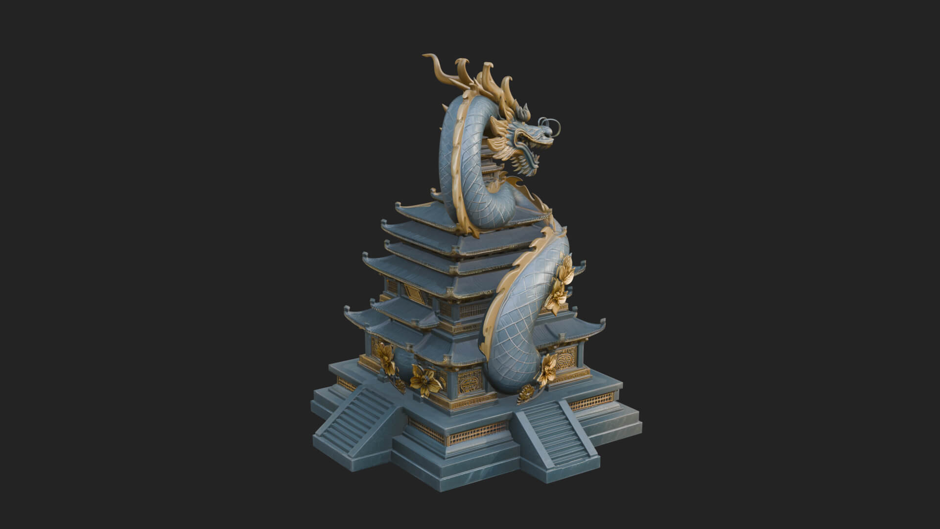 Dragon Coiled Pagoda Tower Design 1 3D Print Model 3D Model