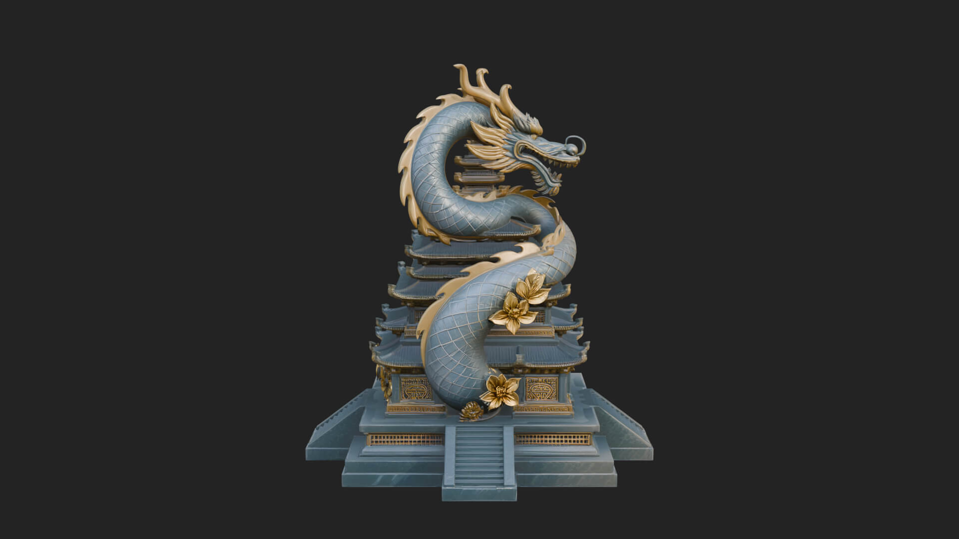 Dragon Coiled Pagoda Tower Design 1 3D Print Model 3D Model
