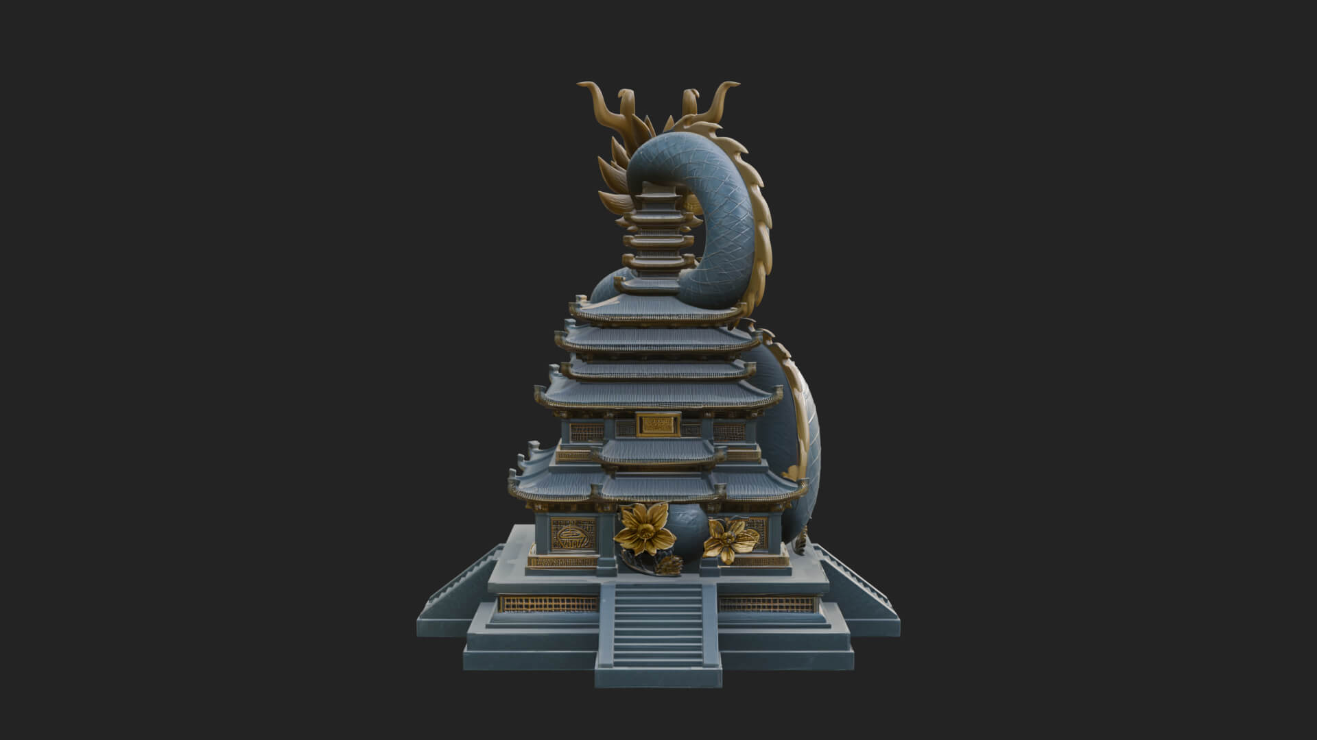 Dragon Coiled Pagoda Tower Design 1 3D Print Model 3D Model