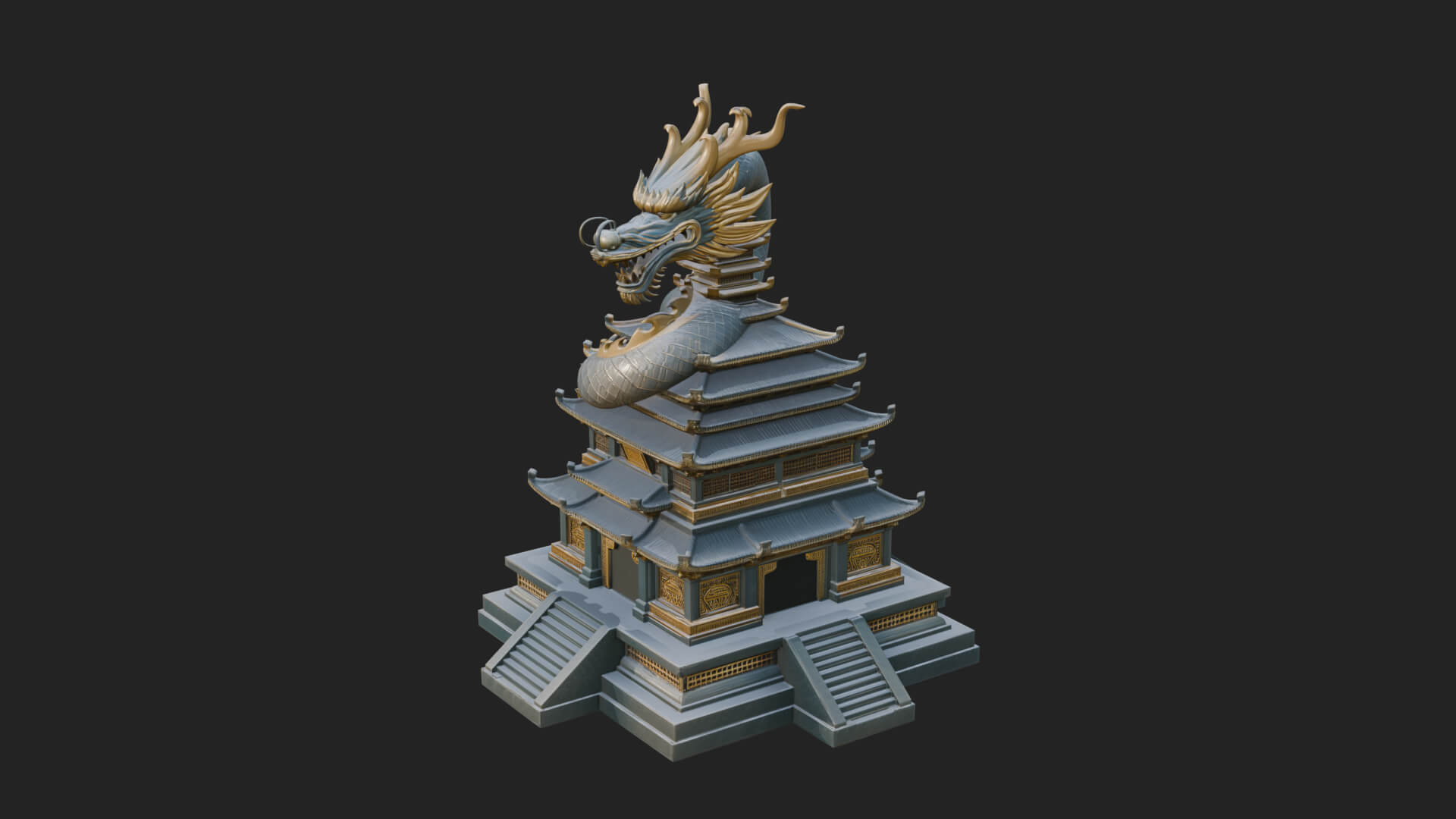 Dragon Coiled Pagoda Tower Design 1 3D Print Model 3D Model