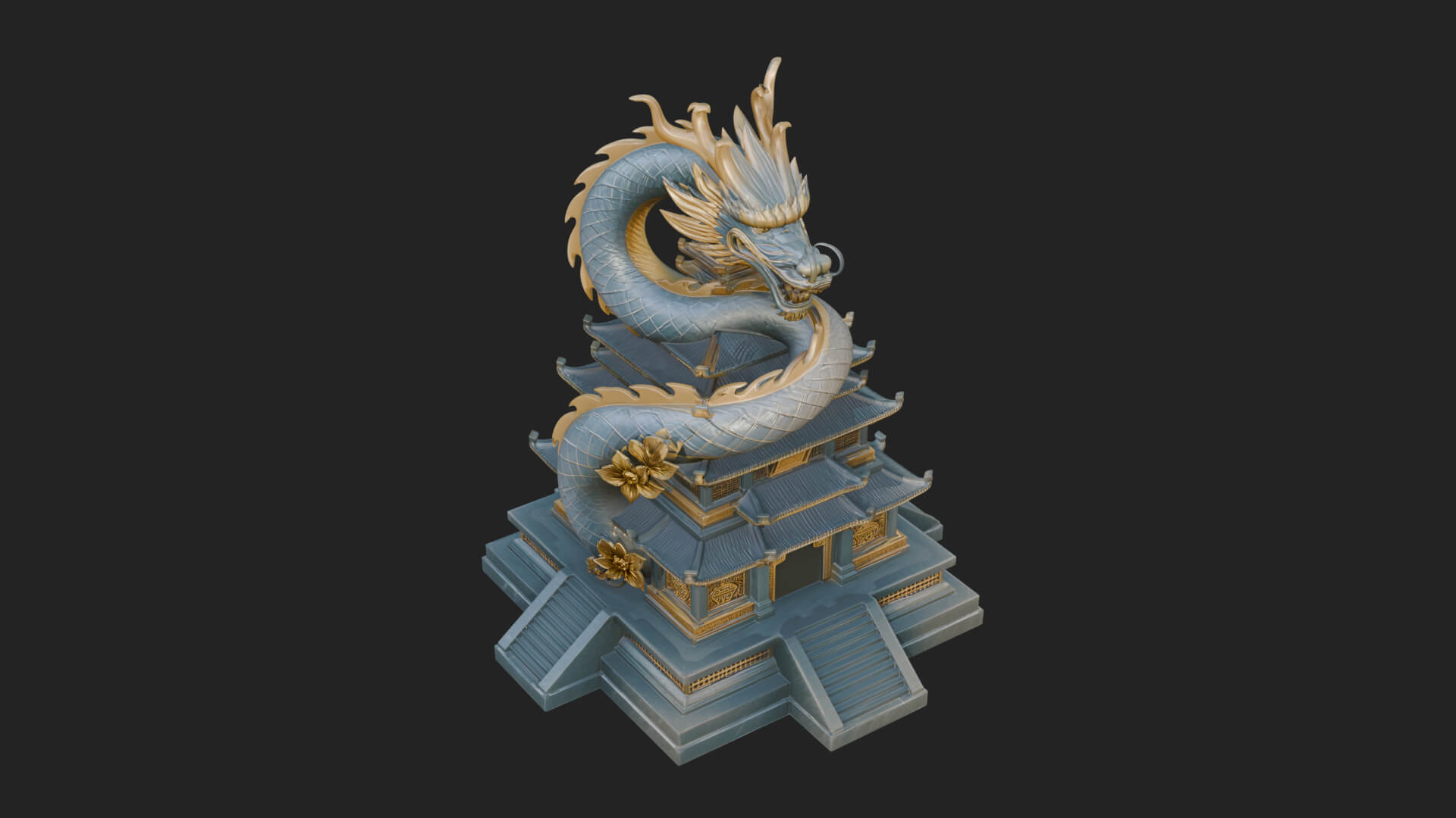 Dragon Coiled Pagoda Tower Design 1 3D Print Model 3D Model