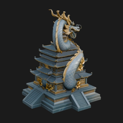 Dragon Coiled Pagoda Tower Design 1 3D Print Model