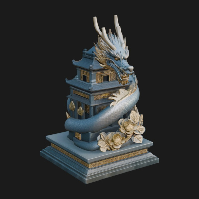 Dragon Coiled Pagoda Tower Design 2 3D Print Model