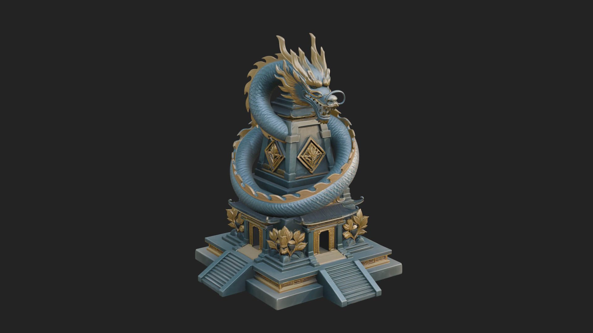 Dragon Coiled Pagoda Tower Design 4 3D Print Model 3D Model