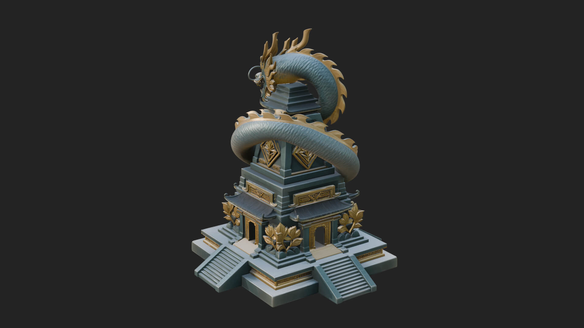 Dragon Coiled Pagoda Tower Design 4 3D Print Model 3D Model