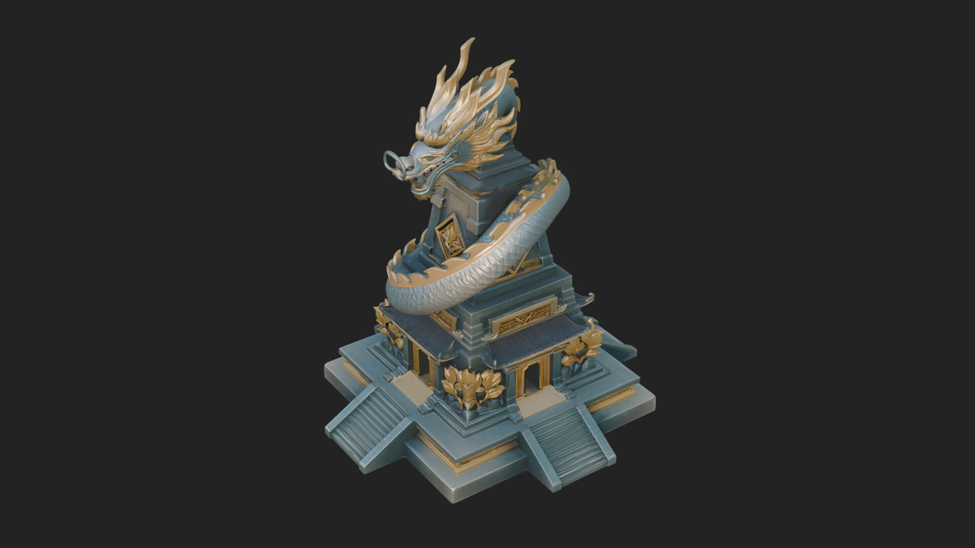 Dragon Coiled Pagoda Tower Design 4 3D Print Model 3D Model