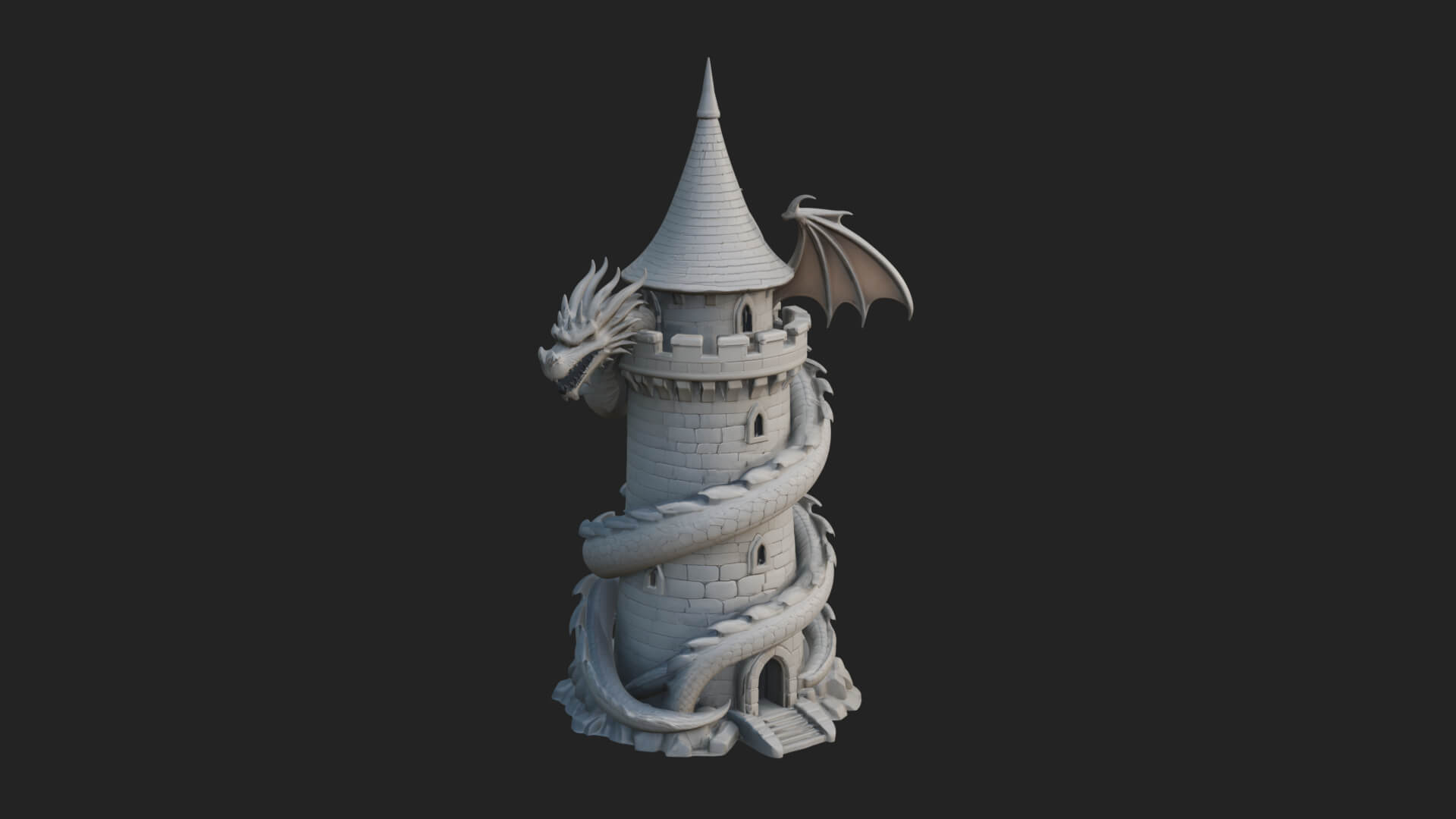 Dragon Coiled Stone Tower Design 1 3D Print Model 3D Model