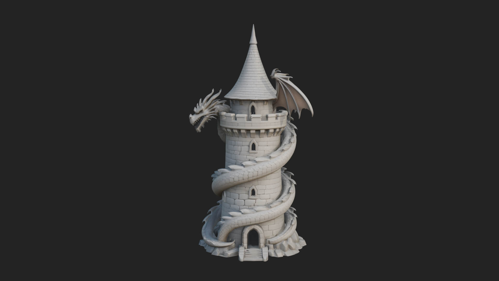 Dragon Coiled Stone Tower Design 1 3D Print Model 3D Model