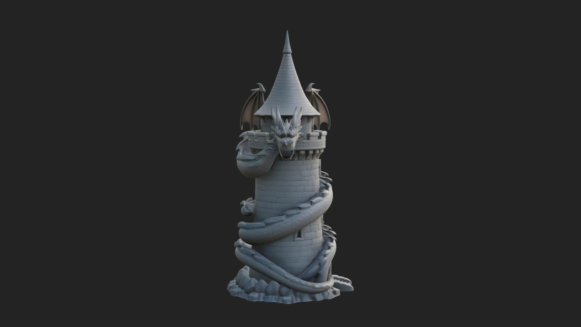 Dragon Coiled Stone Tower Design 1 3D Print Model 3D Model