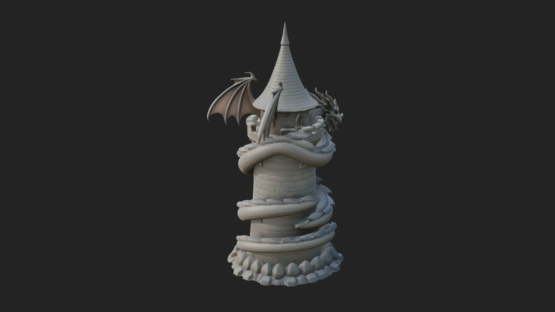 Dragon Coiled Stone Tower Design 1 3D Print Model 3D Model