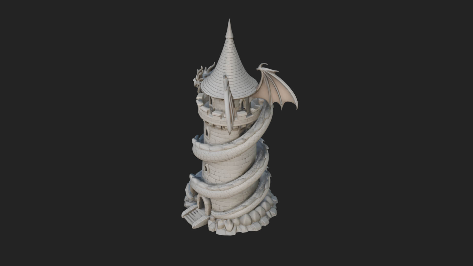 Dragon Coiled Stone Tower Design 1 3D Print Model 3D Model