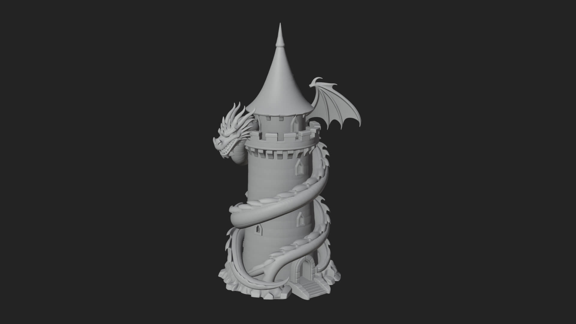 Dragon Coiled Stone Tower Design 1 3D Print Model 3D Model