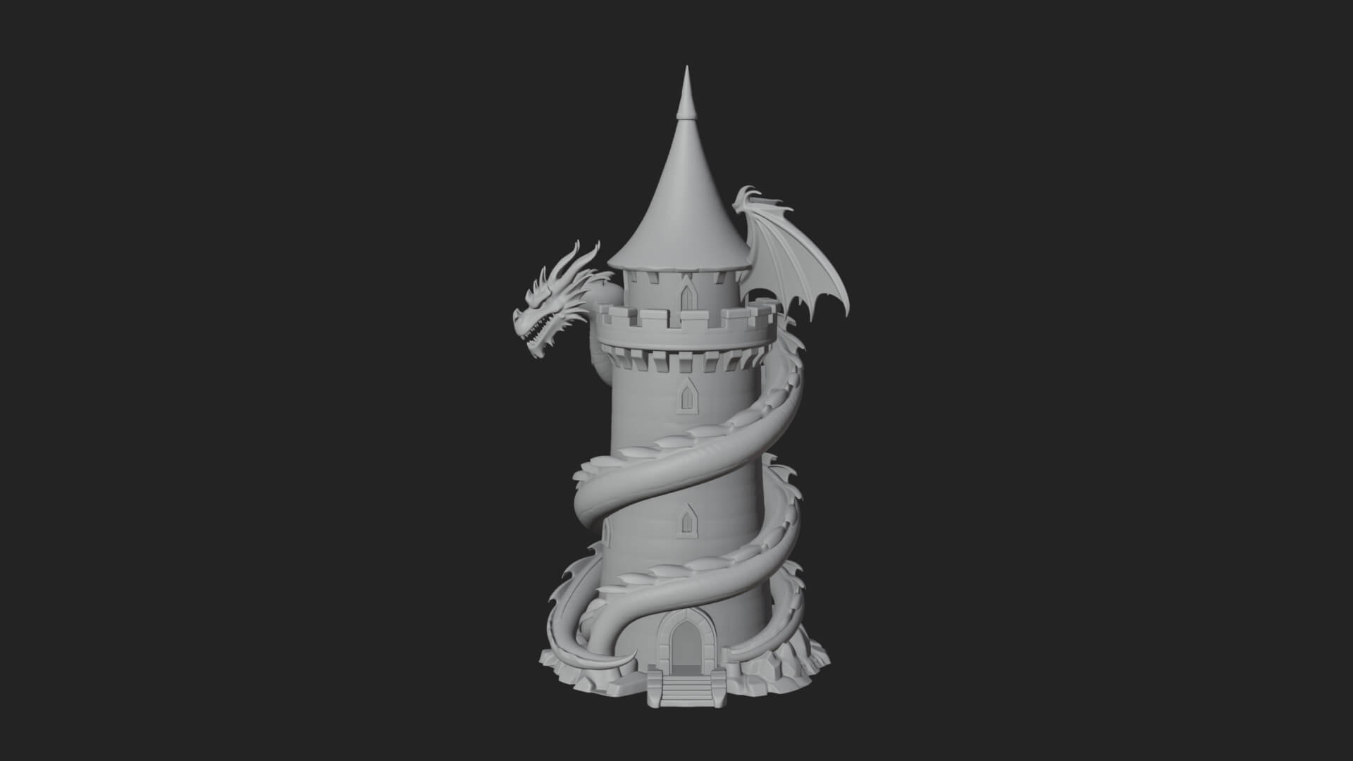 Dragon Coiled Stone Tower Design 1 3D Print Model 3D Model