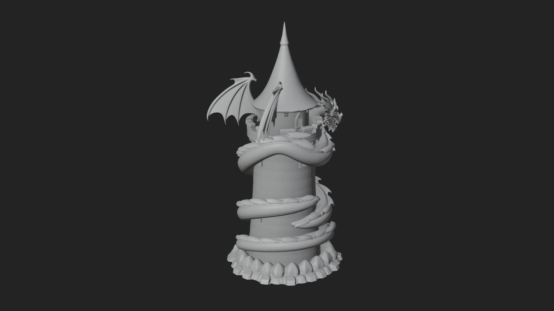 Dragon Coiled Stone Tower Design 1 3D Print Model 3D Model