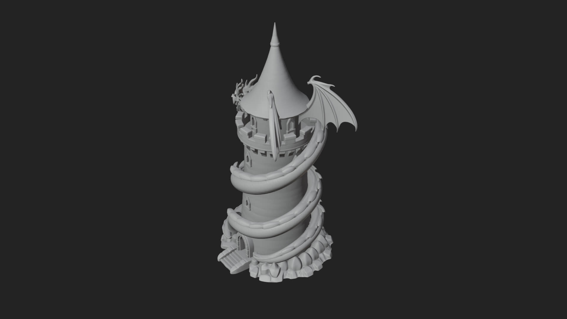 Dragon Coiled Stone Tower Design 1 3D Print Model 3D Model