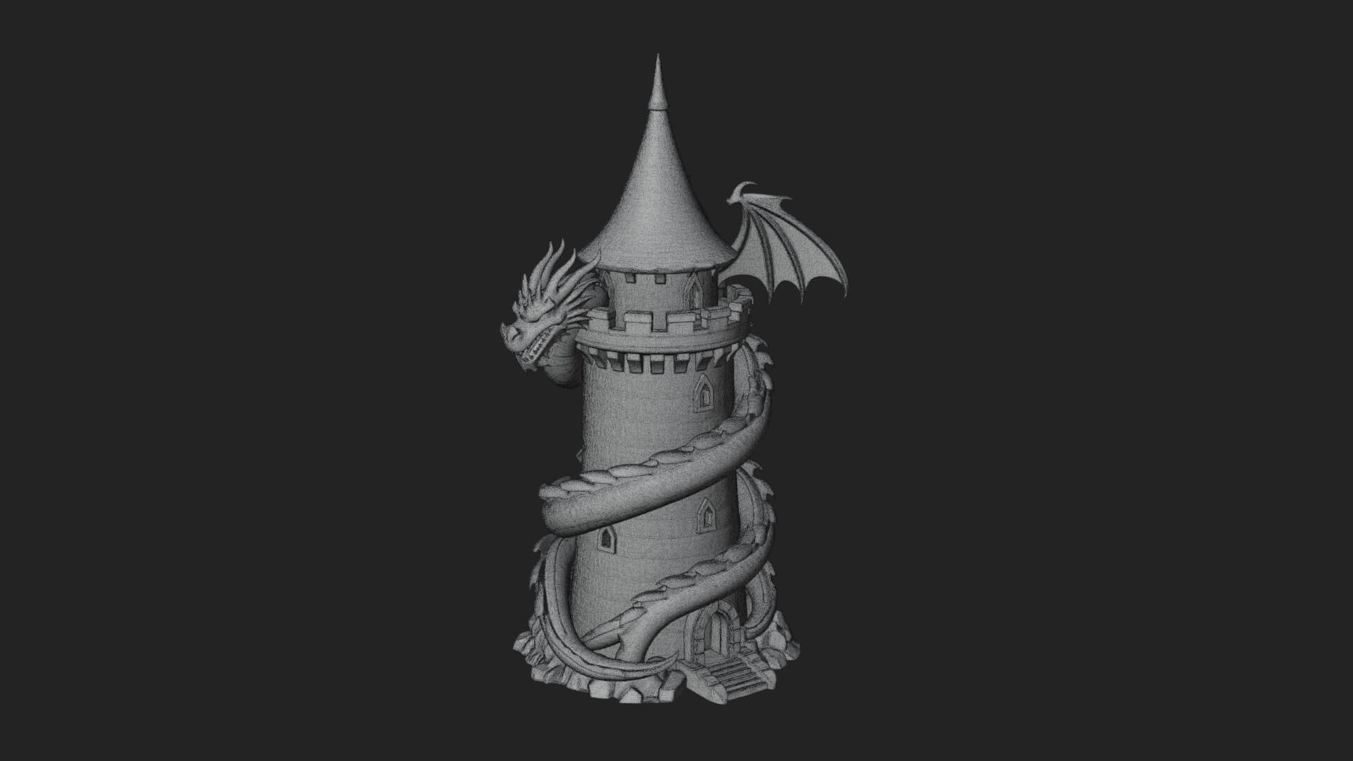 Dragon Coiled Stone Tower Design 1 3D Print Model 3D Model