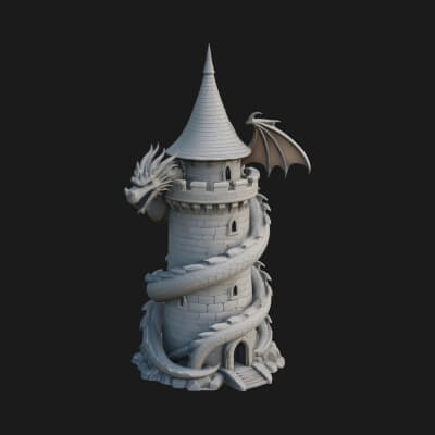 Dragon Coiled Stone Tower Design 1 3D Print Model