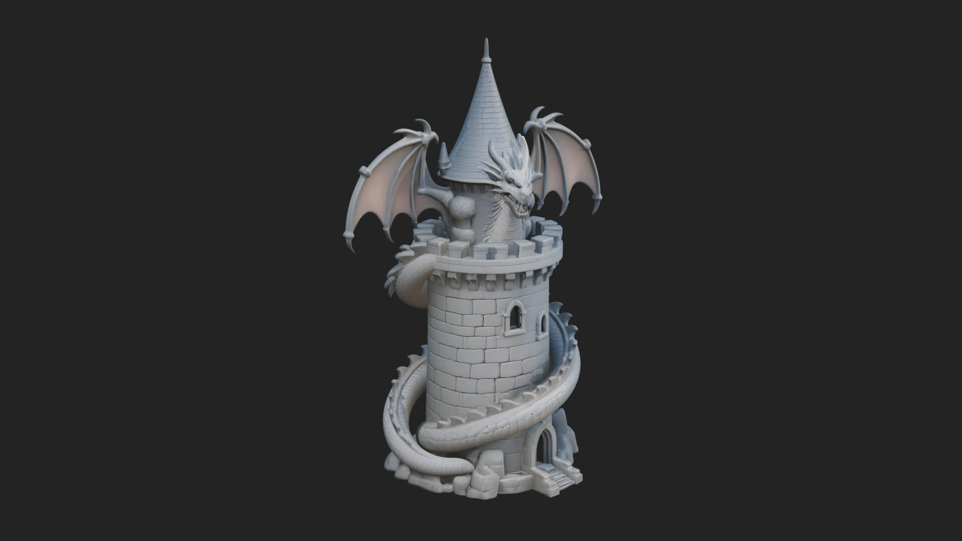 Dragon Coiled Stone Tower Design 2 3D Print Model 3D Model