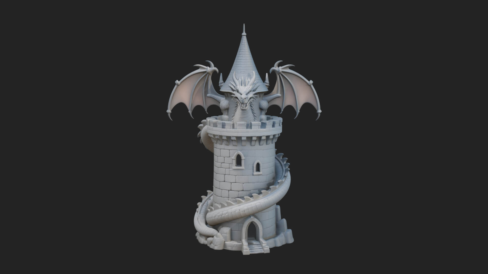 Dragon Coiled Stone Tower Design 2 3D Print Model 3D Model