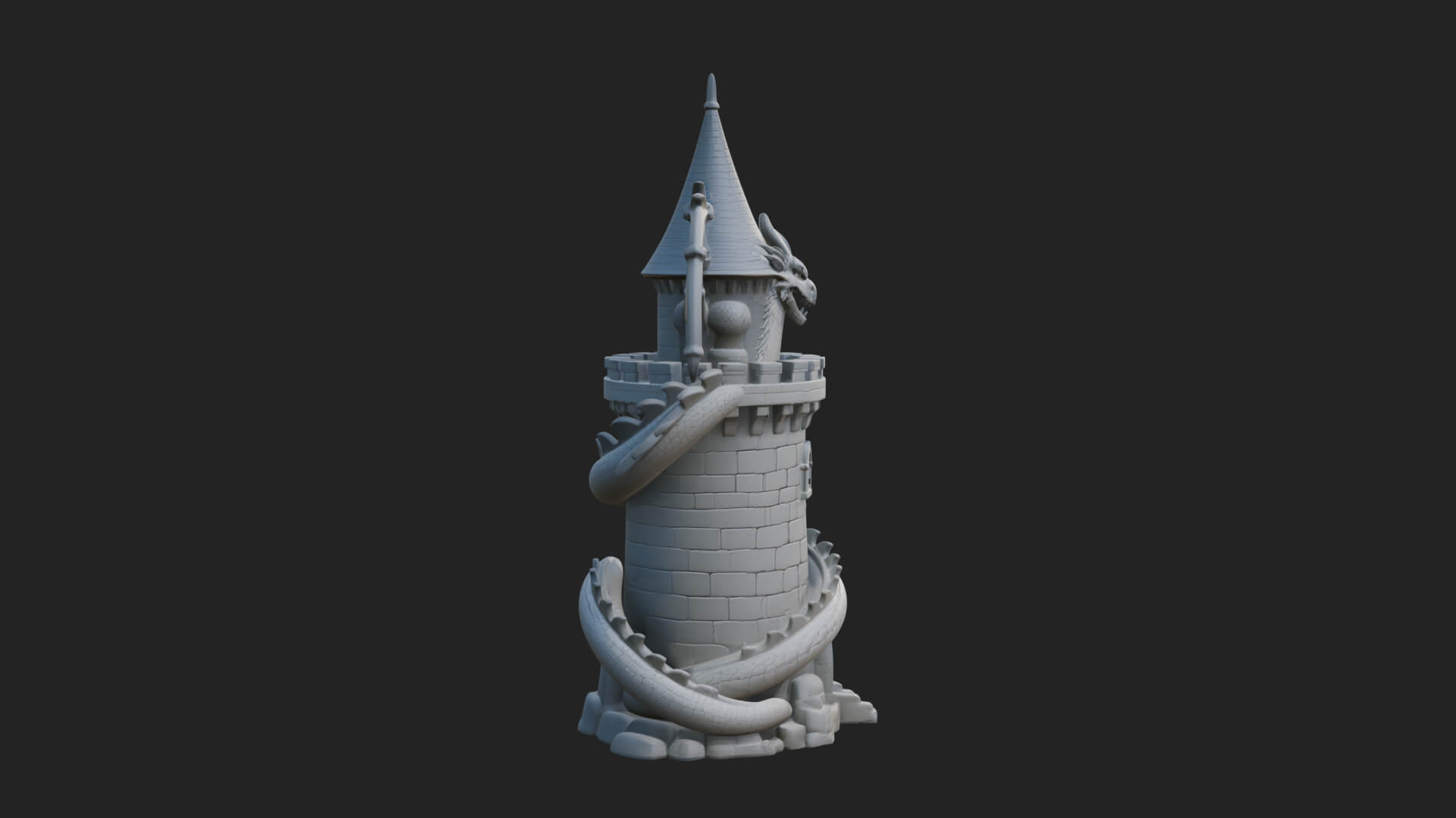 Dragon Coiled Stone Tower Design 2 3D Print Model 3D Model