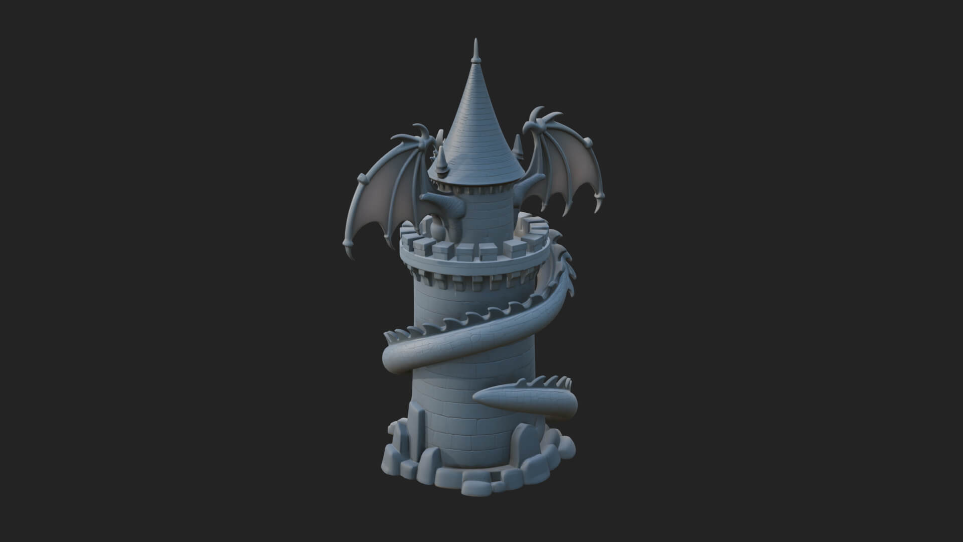 Dragon Coiled Stone Tower Design 2 3D Print Model 3D Model