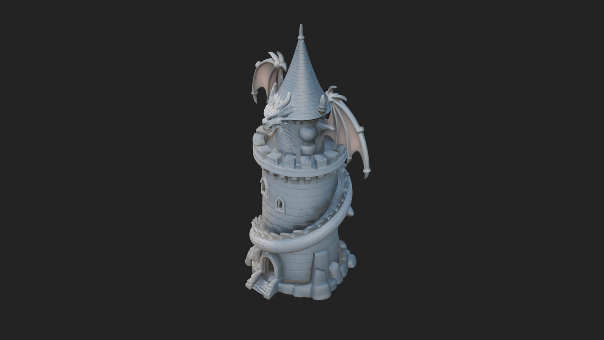 Dragon Coiled Stone Tower Design 2 3D Print Model 3D Model