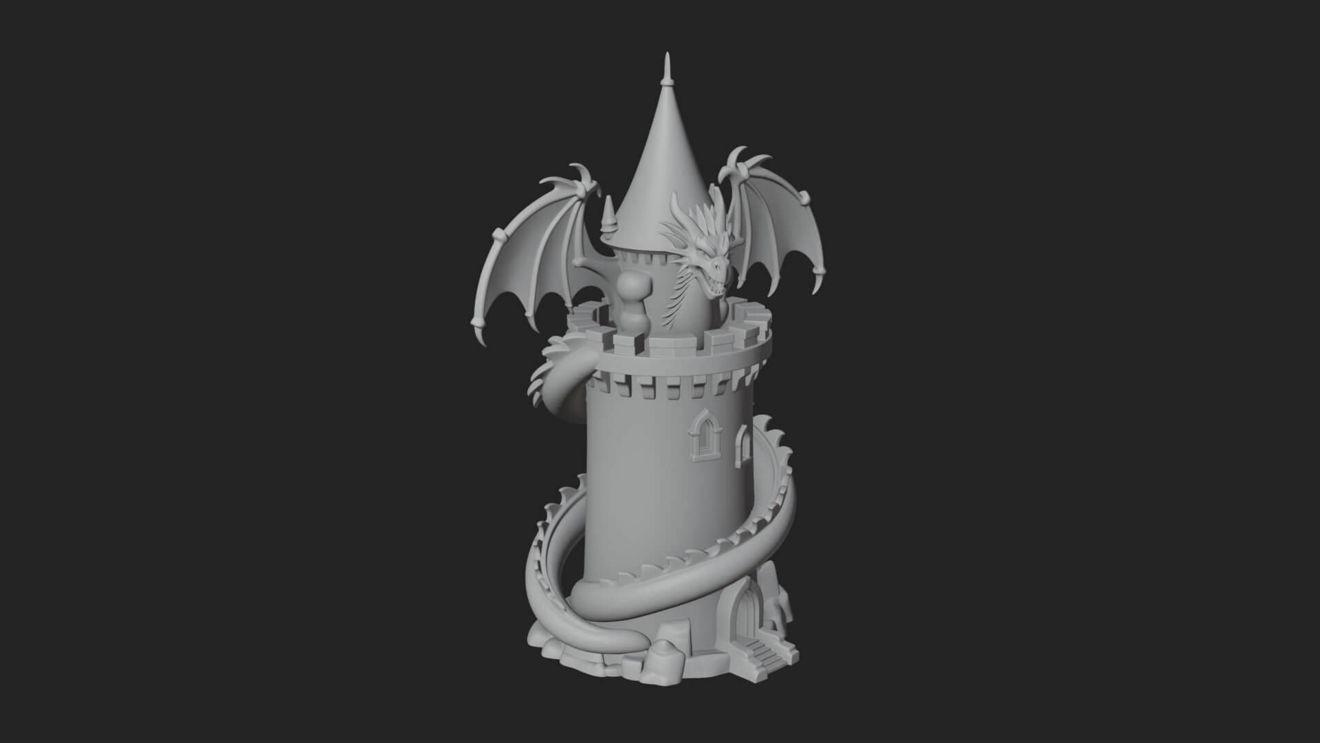 Dragon Coiled Stone Tower Design 2 3D Print Model 3D Model