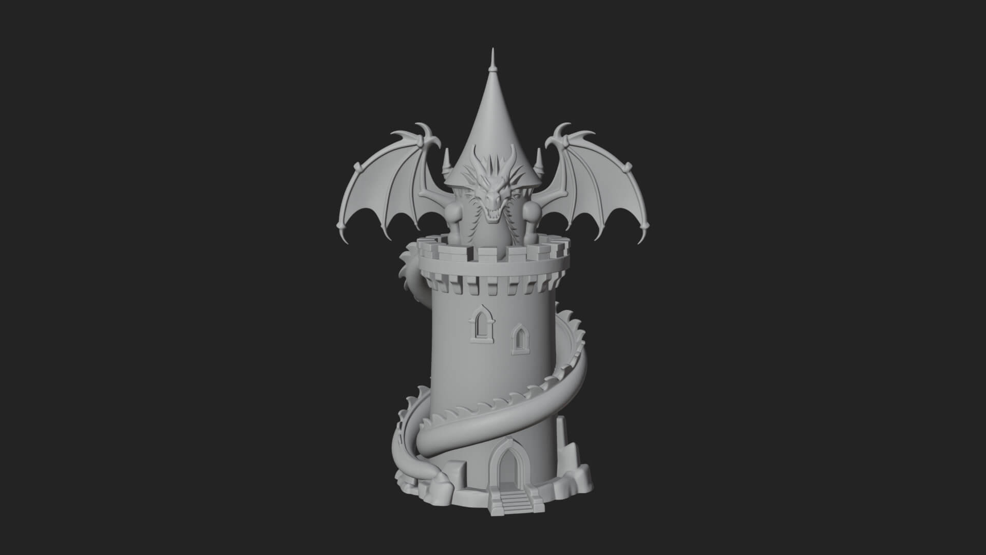 Dragon Coiled Stone Tower Design 2 3D Print Model 3D Model