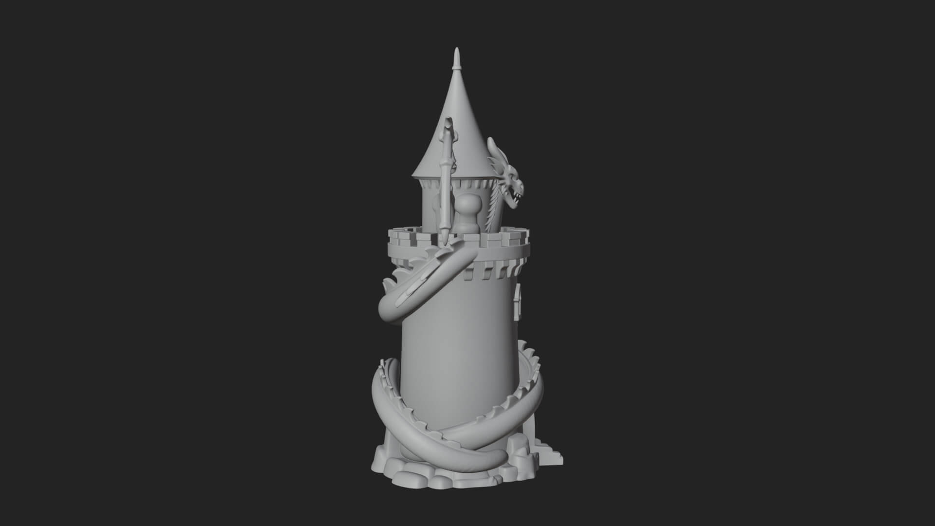 Dragon Coiled Stone Tower Design 2 3D Print Model 3D Model