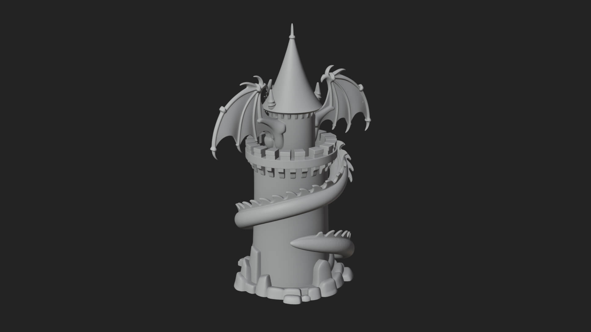 Dragon Coiled Stone Tower Design 2 3D Print Model 3D Model