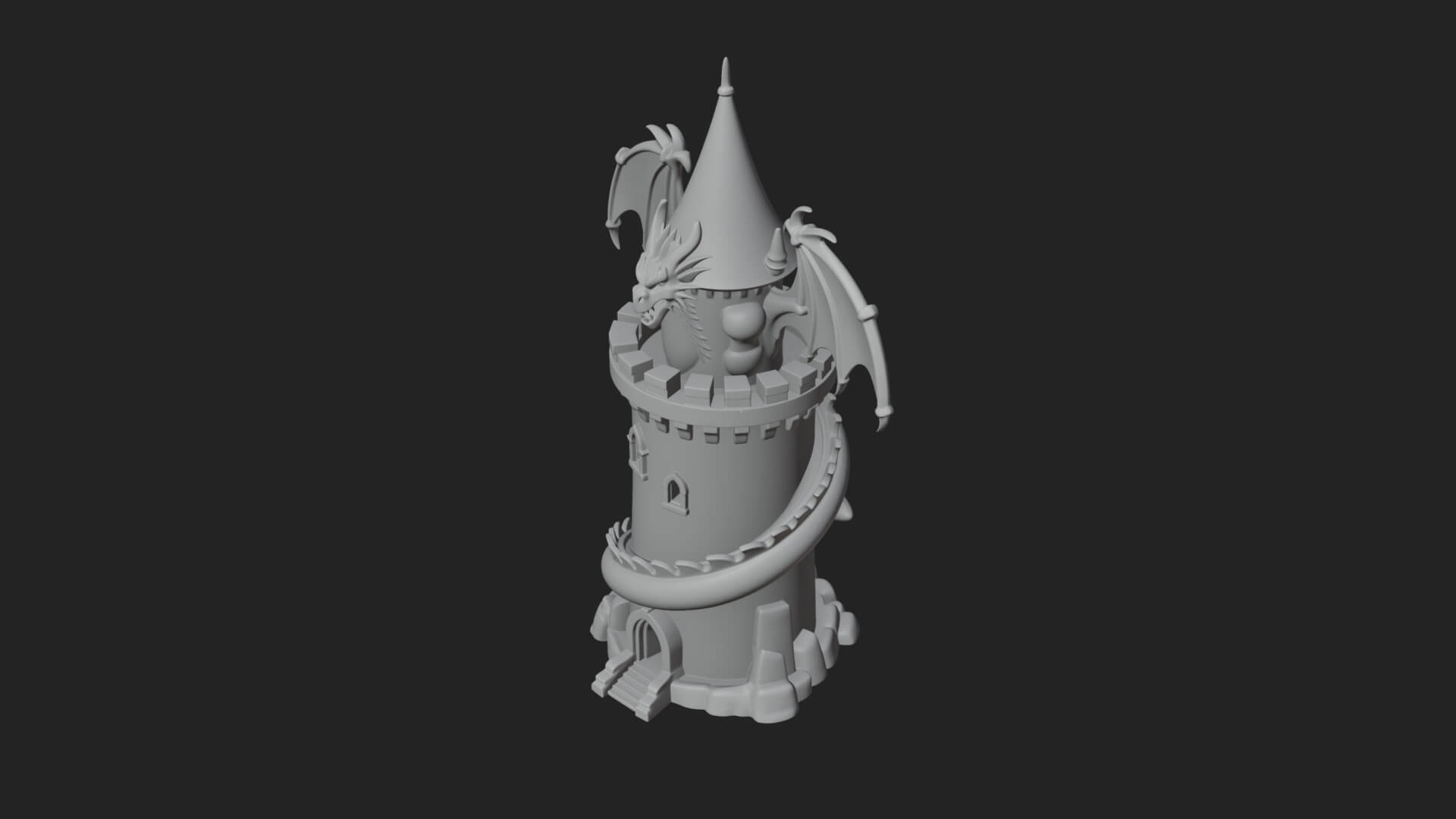 Dragon Coiled Stone Tower Design 2 3D Print Model 3D Model