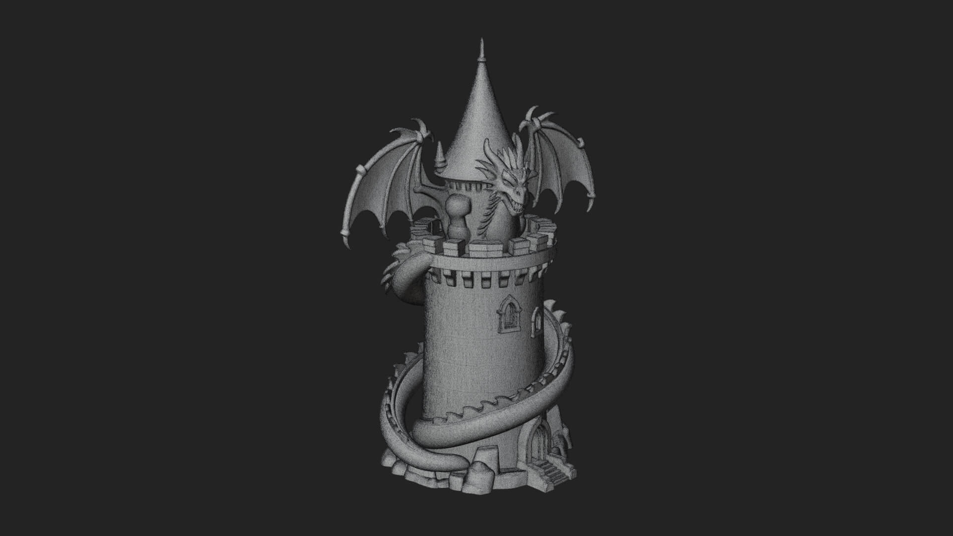 Dragon Coiled Stone Tower Design 2 3D Print Model 3D Model