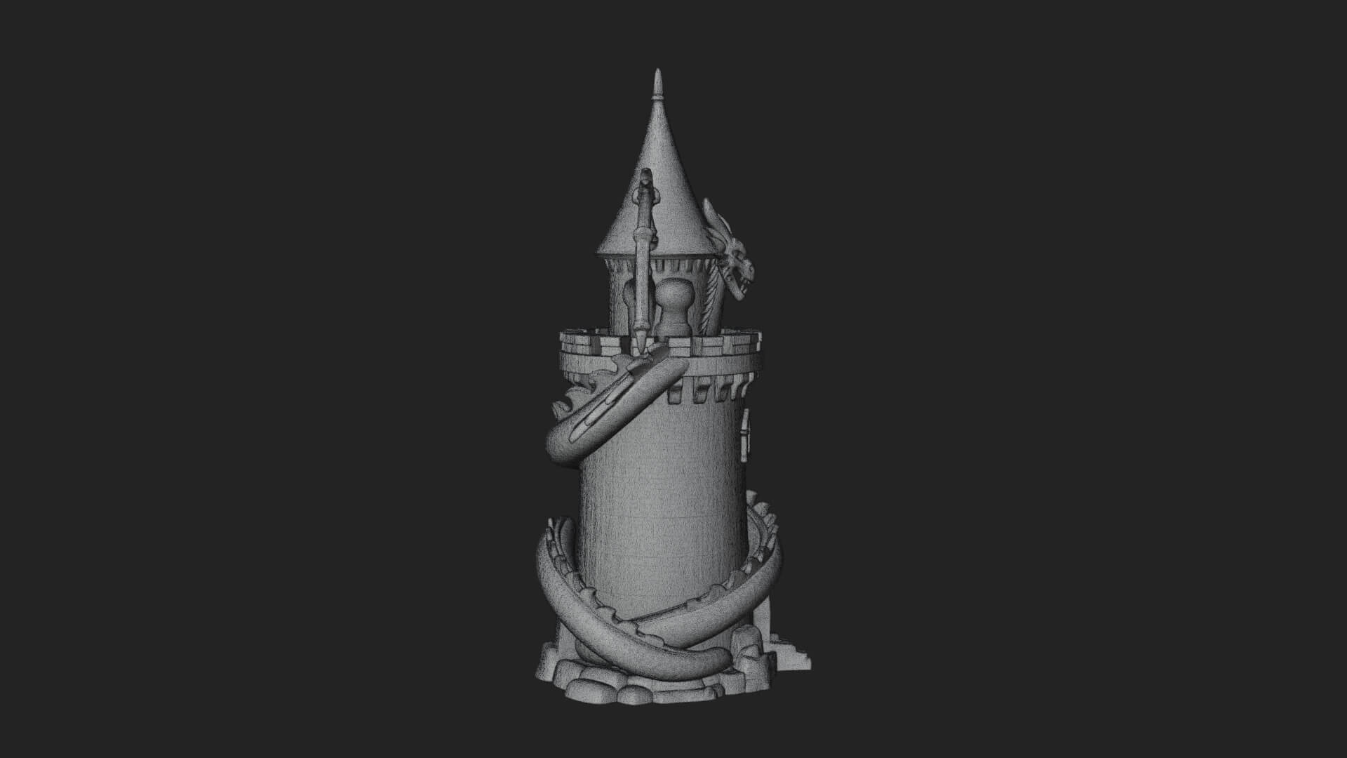 Dragon Coiled Stone Tower Design 2 3D Print Model 3D Model