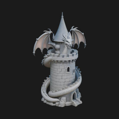 Dragon Coiled Stone Tower Design 2 3D Print Model